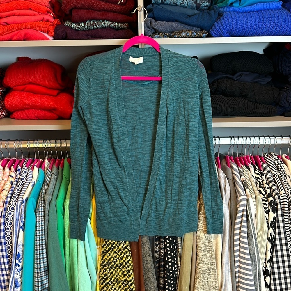 Lou & Gray by Loft green marl open front cardigan size XS